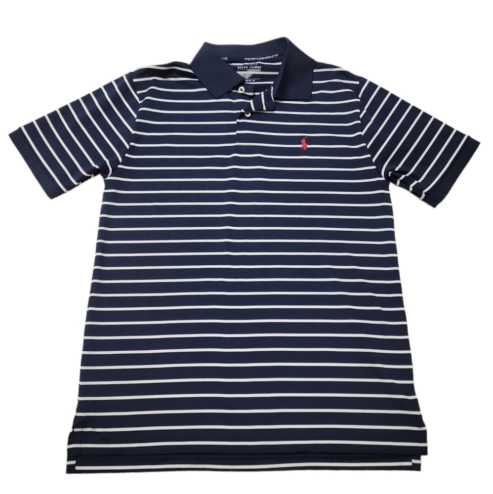 Ralph Lauren Performance Polo Boys size Large (14-16) Blue & White Short Sleeve